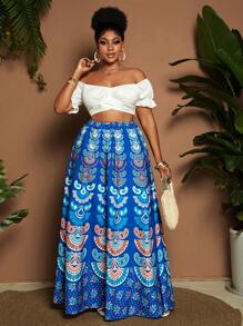 Maweii Plus Size Patterned A-Line Vacation Skirt, Minimalist And Stylish, Suitable For Summer - Multicolor - View 6
