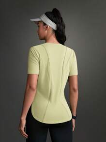 Exploreva Women's Solid Color Crew Neck Short Sleeve Casual Sports T-Shirt Gym Shirts - Yellow - View 9
