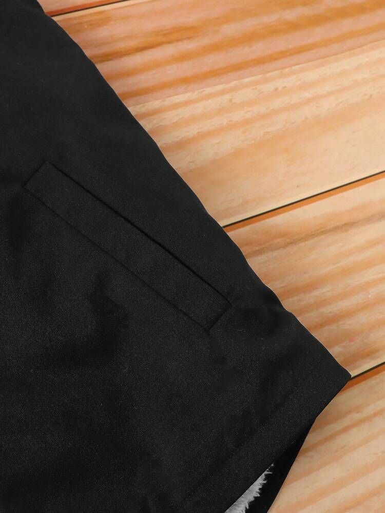 Tween Boy Slant Pockets Teddy Lined Hooded Vest Jacket,In Fall/Winter