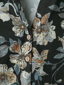 Rusticease 2 件套女士假日休闲花卉印花衬衫和裤子，夏季套装女士假日撞色优雅休闲宽松上衣阔腿裤套装抹胸和裤子套装女士夏装女士两件套假日连衣裙女士假日两件套波西米亚风格女装 - 黑色 - 查看 3