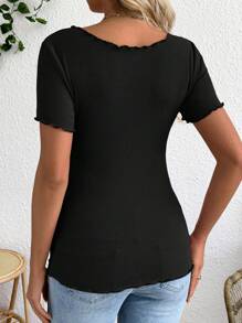 SHEIN T-shirt casual à manches courtes pour femmes enceintes, en couleur unie, avec fonction d'allaitement, noué