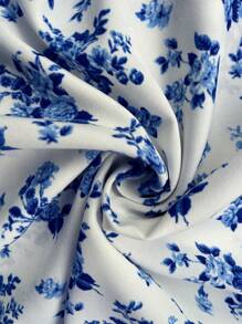 EMERY ROSE Ditsy Floral Print Square Neck A-Line Dress Maxi Women Outfit - Blue and White - View 7