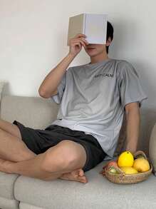 DAZY Letter Print Multicolor T-Shirt Set Matched With Men's Loungewear, Summer - Multicolor - View 8