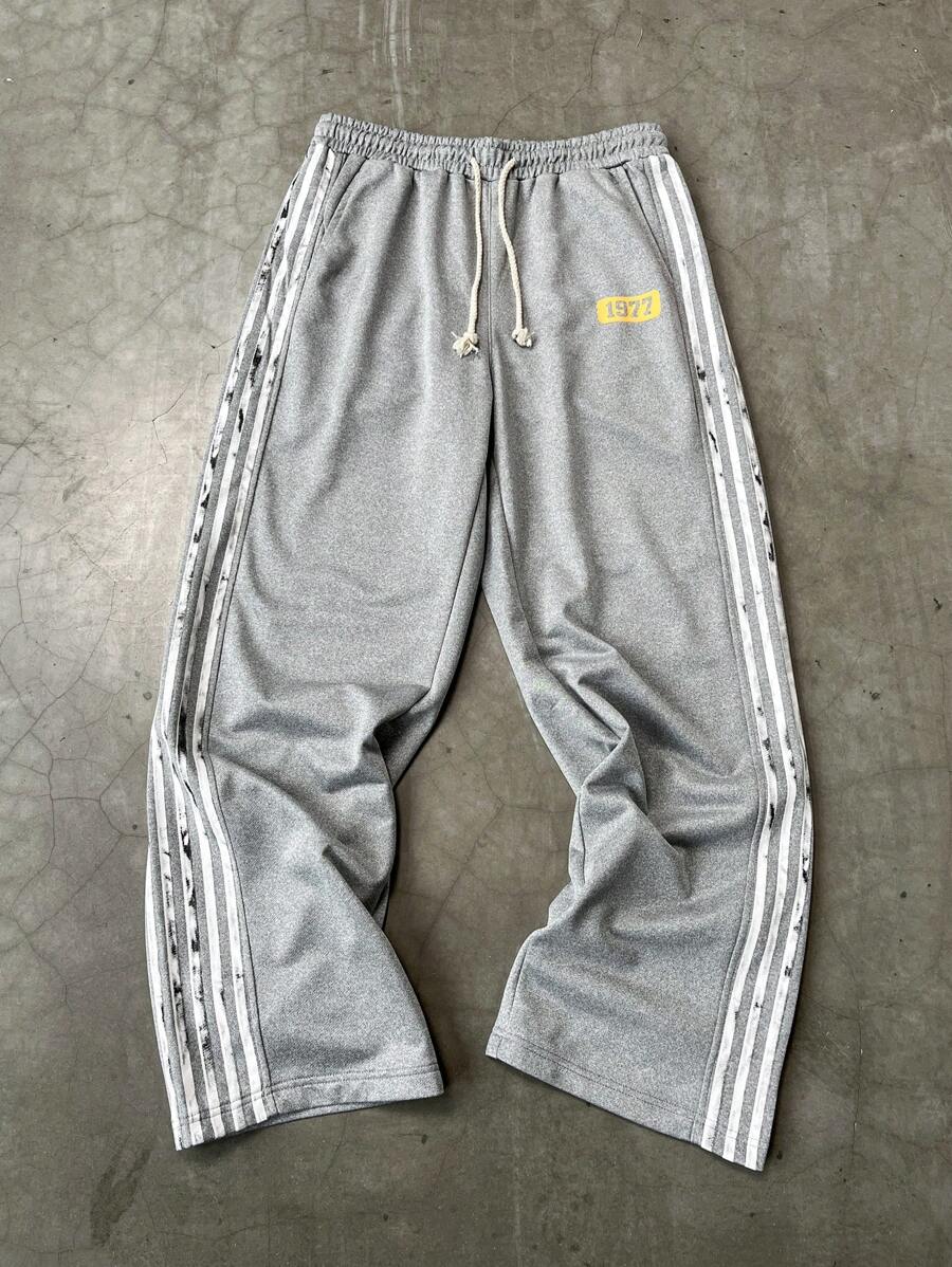 PAVTROS 男式休闲拼色条纹抽绳腰运动裤 - 淺灰色 - 查看 1