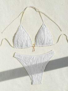 Swim Mod Women's Solid Color Bikini Set For Beach/Holiday For Summer Beach Vacation - White - View 6