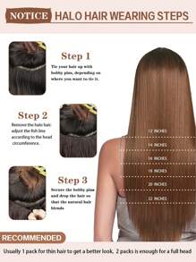 Brown #4 Invisible Wire Hair Extensions With Transparent Wire Adjustable Size 4 Secure Clips Long Straight Secret Hairpiece 12-22inch Invisible Clips Halo Hair Extensions - S4 - View 7