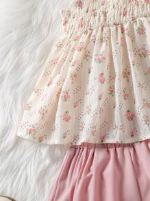 2 Stücke Set für Kleine Mädchen, elegant, im koreanischen Stil, mit Blumenmuster, Leibchen und Shorts