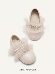 Cozy Pixies Spring/Summer Fashion Versatile Wedding Season Princess Style Lace Pearl Pink Soft Bottom Baby Flats