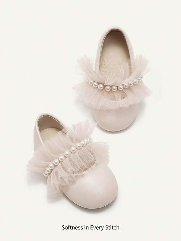 Cozy Pixies Spring/Summer Fashion Versatile Wedding Season Princess Style Lace Pearl Pink Soft Bottom Baby Flats