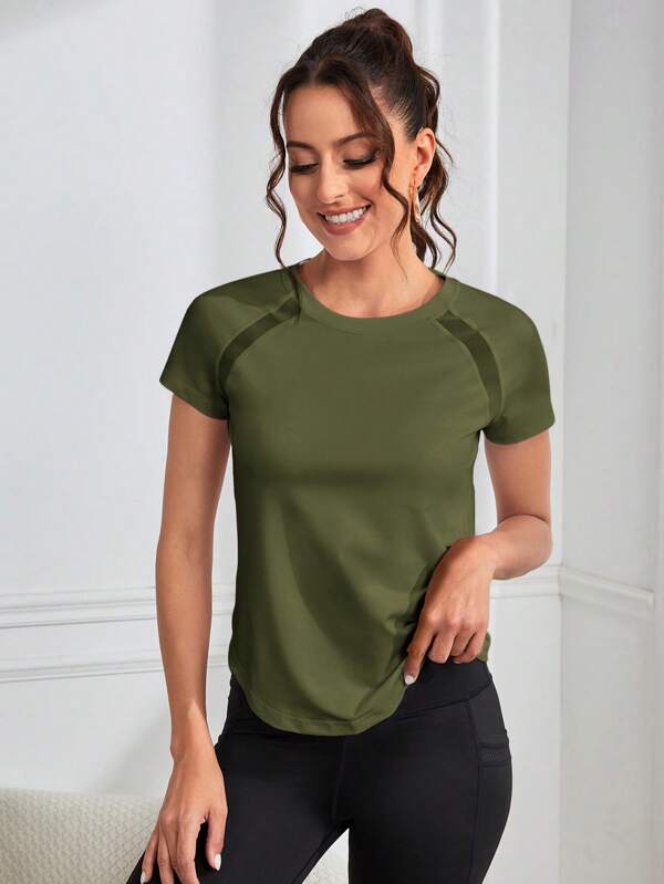 Activina Women's Simple Round Neck Raglan Sleeve Sports T-Shirt, Summer Gym Shirts