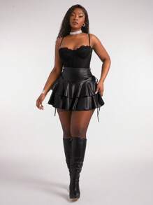 Radiana Váy mini xếp nếp nhiều lớp vải phủ PU co giãn phong cách đường phố cỡ lớn cho nữ, thích hợp mặc hàng ngày, lễ hội âm nhạc, hòa nhạc, tiệc hóa trang, kỳ nghỉ ở bãi biển, đêm hẹn hò, sinh nhật, tiệc độc thân, câu lạc bộ, trang phục thường ngày dễ thương, mua sắm, trang phục đường phố, đi chơi, phong cách, dễ phối đồ, tôn dáng - màu đen - Xem 7