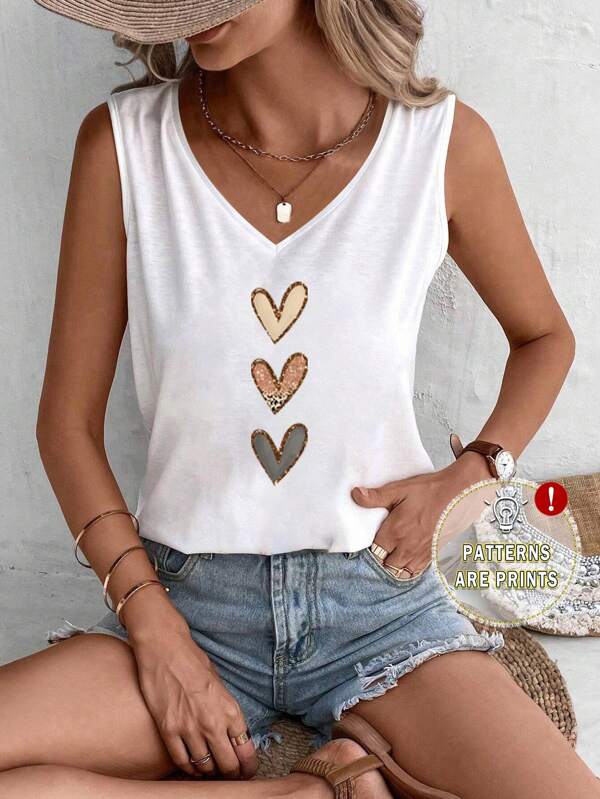 EMERY ROSE Vestă de pulover casual minimalistă, cu decolteu în V, cu umăr căzut, cu model de inimă de leopard