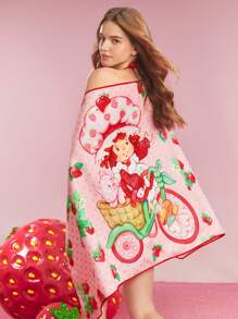 Strawberry Shortcake X SHEIN Strawberry Print Bath Towel/Beach Towel, Extra Large Size, Absorbent And Quick-Drying, For Home Bathroom Decor Summer Use,Gift Ideas - Multicolor - View 2