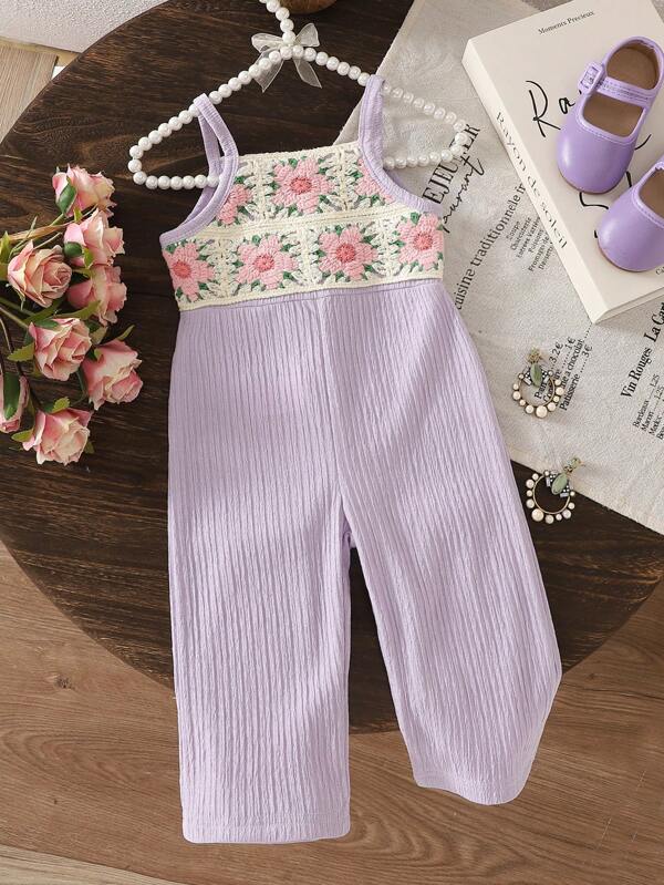 SHEIN Vintaside Kids Macacão Casual Estampado e Folgado Fofo para Meninas, Estilo Europeu e Americano, Verão