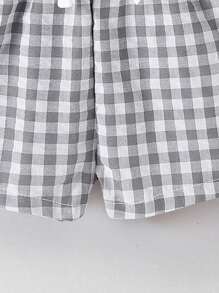 Pantalones cortos a cuadros informales para niños pequeños, para primavera/verano, de uso sencillo para exterior - Gris - Ver 4