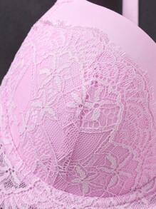 DesireSculpt 1pc Lace Patchwork Sexy Supportive Romantic Wireless Everyday Lingerie Bra For Small Bust Women - Pink - View 6
