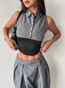 SHEIN Essnce Áo sơ mi kẻ sọc cổ bẻ cài nút phía trước cho nữ - Nhiều màu - Xem 3