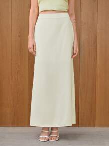 SHEIN LUNE Women's Elegant High Slit Satin Skirt