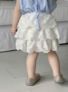 SHEIN Baby Girl 0-3 Years Spring/Summer Sweet Elegant Pastoral Vacation Versatile Crochet Embroidered Tiered Cake Skirt, All Season Baby Girl Clothes Skirt Baby Clothes For Girls Baby Girls Dresses Newborn Baby Girl Skirts Girl Clothes Baby Baby Skirt - White - View 2