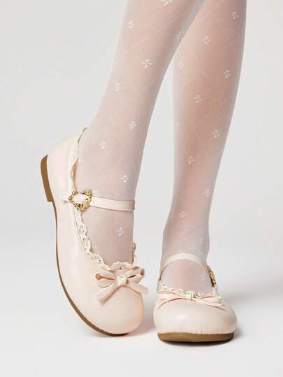 Kawaii Pink Mary Jane Flats, Closed Toe, Bowknot Lolita Ballet Flat Shoes For Women