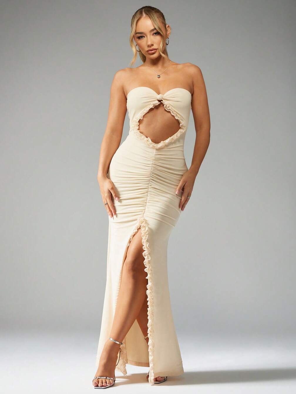 frill cut out dress Santiago Cut-Out Ruffle Maxi Dress Black