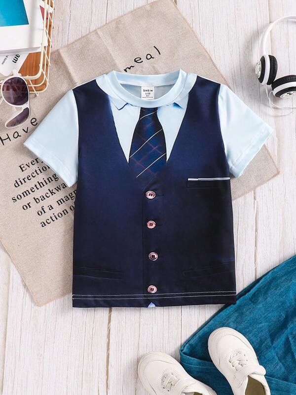 2025 Nou tricou cu mânecă scurtă, cu mânecă scurtă, cu imprimeu 3D de primăvară/vară, la modă pentru băieți cu vârsta între 4 și 7 ani, îmbrăcăminte cool pentru băieți pentru vară