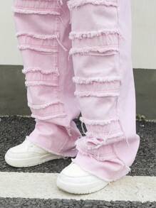 Manfinity EMRG 男式宽松破洞口袋阔腿休闲牛仔裤