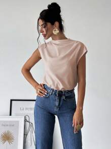 Firerie Women's Elegant Asymmetric Collar Fold Shoulder Fitted Blouse, Simple Office