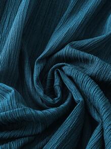 SHEIN LUNE 大码女式春夏纯色长袖纽扣休闲长裙超长女装 - 藍色 - 查看 5