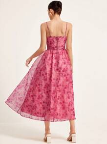 Aveloria Rosie 女式度假欧根纱随机花卉印花细肩带连衣裙优雅时尚风格全印花淡粉色夏季 - 粉色 - 查看 2