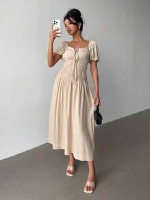 Siren Gaze Women's Solid Color Front Tie Waist Pleated Dress,Vacation Outfits Women,Summer Dresses For Women