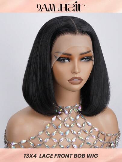 13x4 Transparent Lace Front Bob Wig Human Hair 180% Density Straight Pre Plucked Natural Hairline Install For Women Natural Color - 9AM Hair Sport Vacation Travel Festival Prom Outdoor Cosplay Campus School Beach Wedding Camping Holiday Outfits Summer Outfits Vacay Vibes Charm Elegant Casual Y2k Fashion Styles Ss25 Breathable Cap Heat