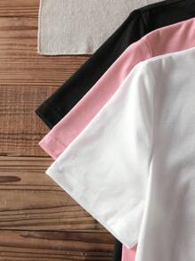 Attitoon 3pcs/Set Casual Plus Size MALIBU English Graphic Fitted T-Shirts, Black, White, Pink, Letter Print, Suitable For Summer - Multicolor - View 5