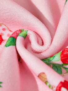 Strawberry Shortcake X SHEIN Cute Strawberry Printed Hair Drying Hat, Suitable For Any Hair Type & Length, Absorbs Water Quickly, Country Ditsy Floral Style, For Home Bathroom Summer Hair Bonnet