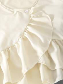 Tween Girls Casual Minimalist Round Neck Sleeveless Cropped Top And Striped High Waist Bowknot Wide Leg Pants Set - Khaki - View 3