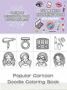 SHEIN 1 Buku Mewarnai 40 Gambar Kartun Lucu untuk Anak Perempuan dengan Riasan dan Gambar Doodle, Buku Mewarnai Mudah untuk Anak-Anak - MultiWarna - View 6