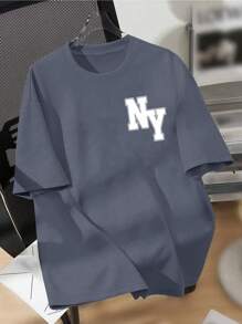 青少年男孩休闲简约圆领短袖 T 恤，适合夏季 - 藍色 - 查看 2