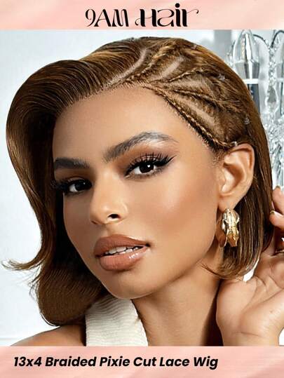 Short Pixie Cut 13x4 Braided Lace Front Human Hair Wigs For Women Straight Braided Lace Wig Knotless Braided Wigs 6Inch Lace Wigs With Baby Hair Natural Hairline