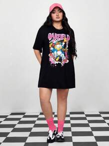 GARFIELD | SHEIN Plus Size Letter & Cartoon Graphic Round Neck Short Sleeve Dress
