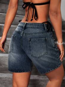 SHEIN ICON Women's Denim Shorts, Fashionable For Summer