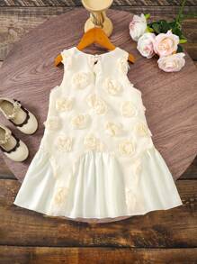 Đầm xòe 3D không tay họa tiết hoa cho bé gái, phù hợp cho mùa hè - Màu be - Xem 2