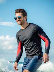 Manfinity VDAYZ Men's Letter Graphic Contrast Long Sleeve Surf Tee - Black - View 4