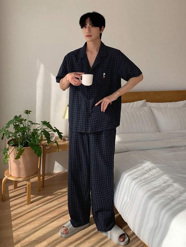 DAZY Solid Color Shirt T-Shirt Pajamas Set For Men, Summer