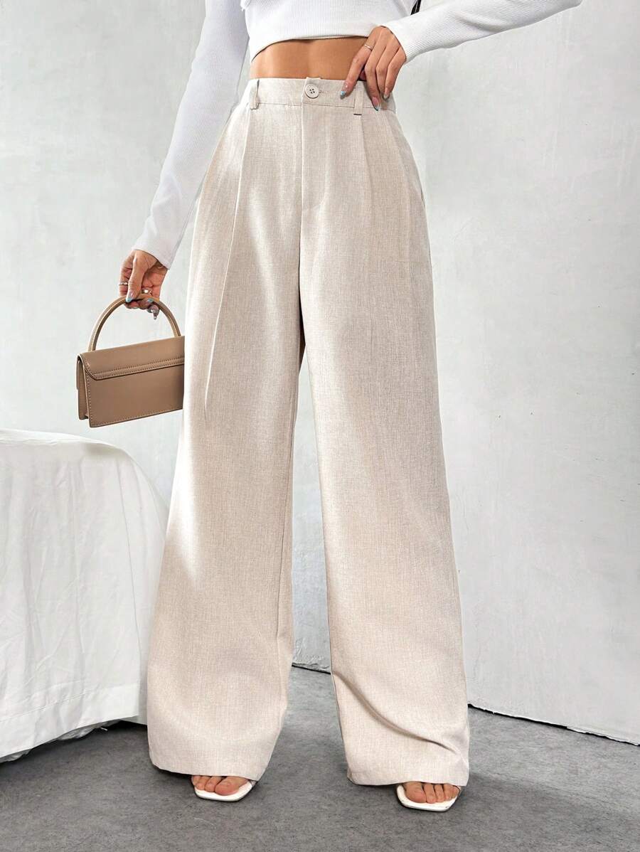 Chiquease 女士优雅法式办公室通勤白色西装外套和裤子套装 - 杏色 - 查看 1