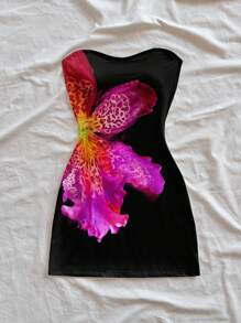 Soleia Vestido mini informal de estilo resort con estampado floral tropical, adecuado para verano y playa