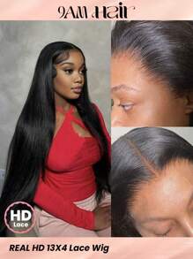 TrueHD 13x4 SKINLIKE Real HD Full Frontal Lace Wig 180% Density Straight Extremely-Thin Invisible Crystal HD Lace Fit All Skins Glueless Wigs Straight Brazilian Human Hair Pre Plucked - Natural Black - View 1