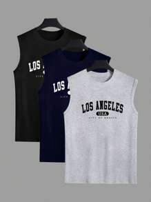 Manfinity Homme Men's Casual Versatile Letter Print Crew Neck Tank Top - Multicolor - View 2