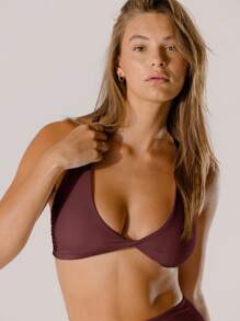 Aralina Leisurewear 粉彩粉色支撑深 V 活力扭纹短款上衣（带包） - 巧克力棕 - 查看 7