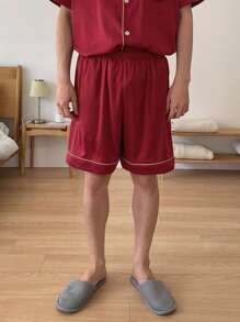 DAZY Solid Red Shirt + Men's Home Service Set, Summer Pajama - Red - View 3