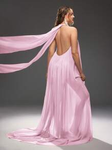 Cheriluna Maternity 孕妇纯色侧开衩拼接雪纺下摆孕妇装，适合孕妇拍摄 - 粉色 - 查看 2